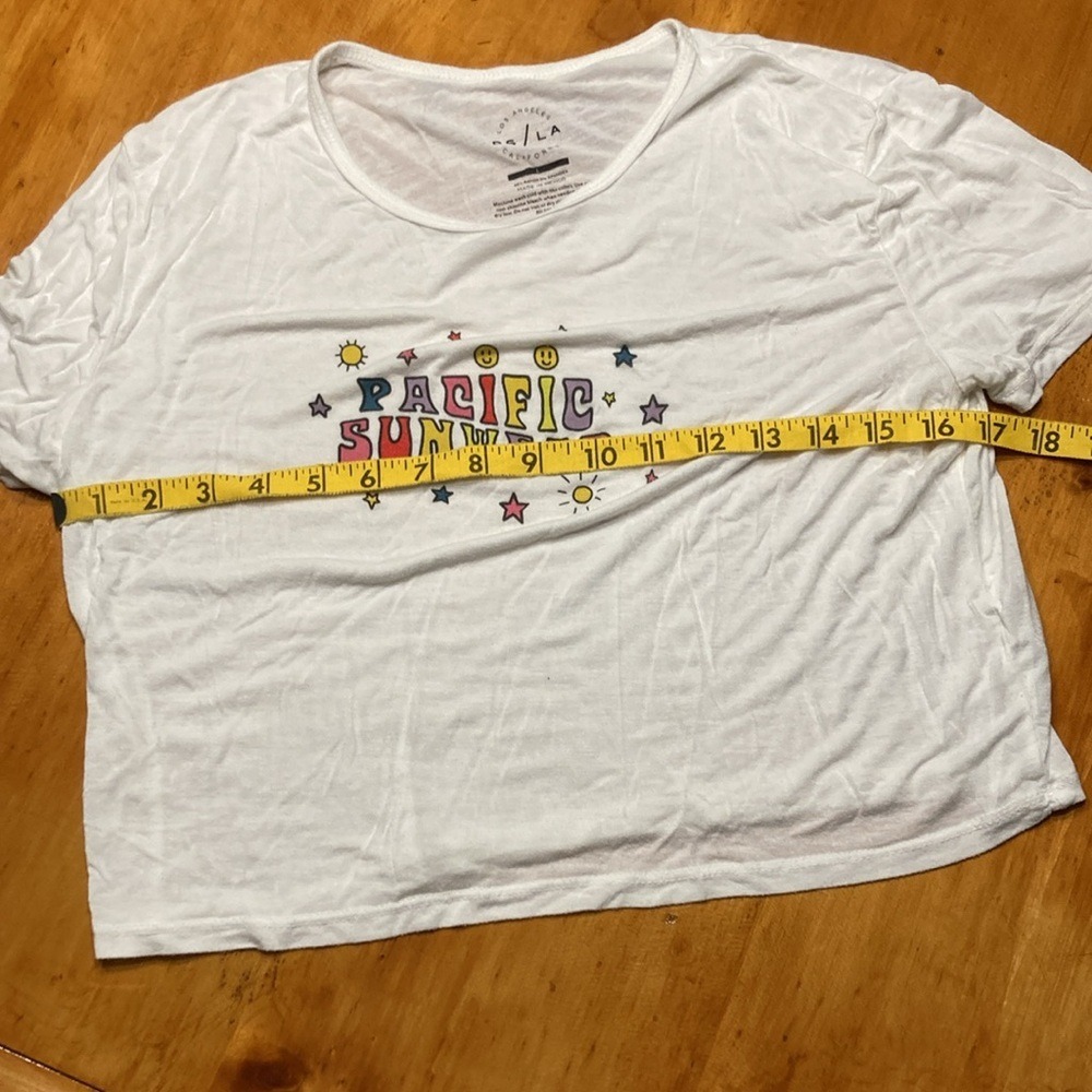 PacSun LA White Cropped Graphic Baby Tee T-Shirt Pacific Sunwear Logo Large - Picture 5 of 7